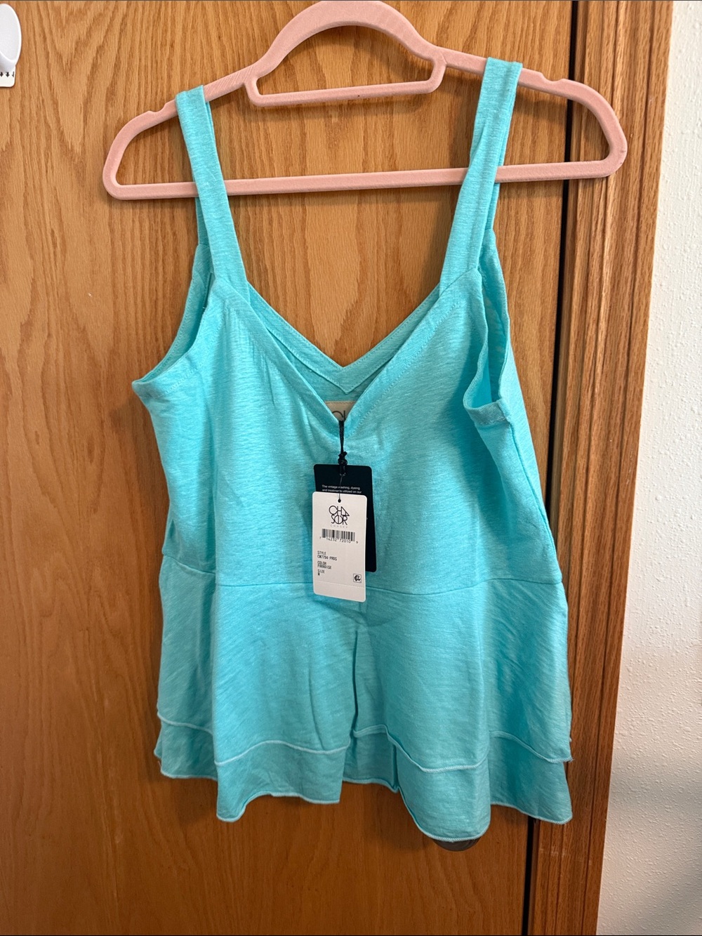 Chaser Linen Turquoise V-Neck Tiered Camisole